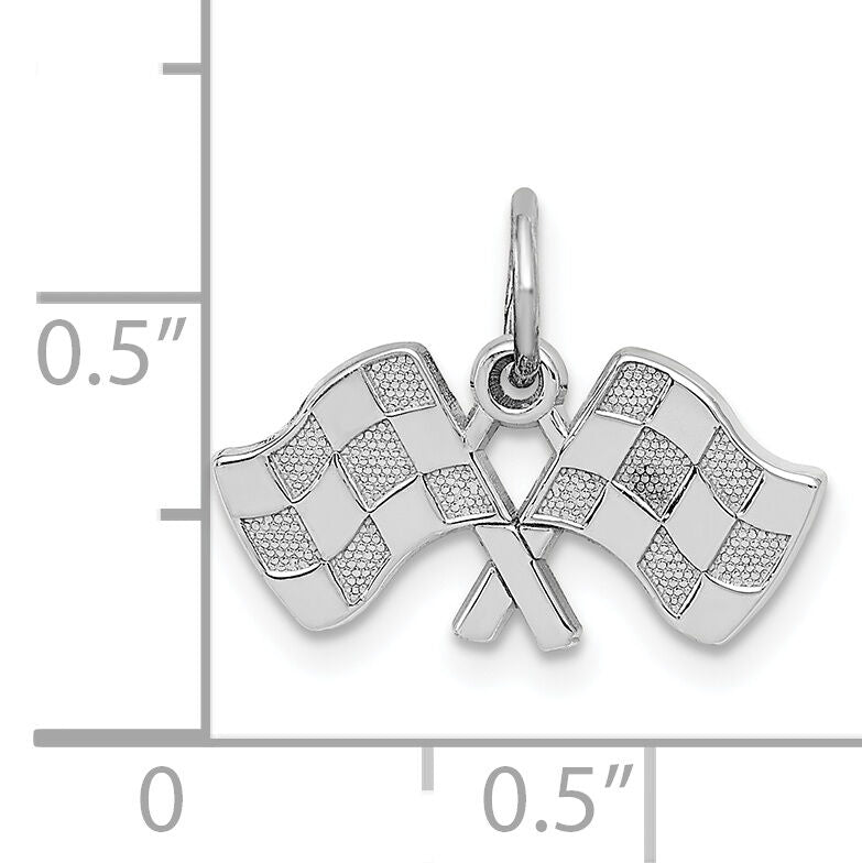 14k White Gold Polished Checkered Flags Charm-D1452