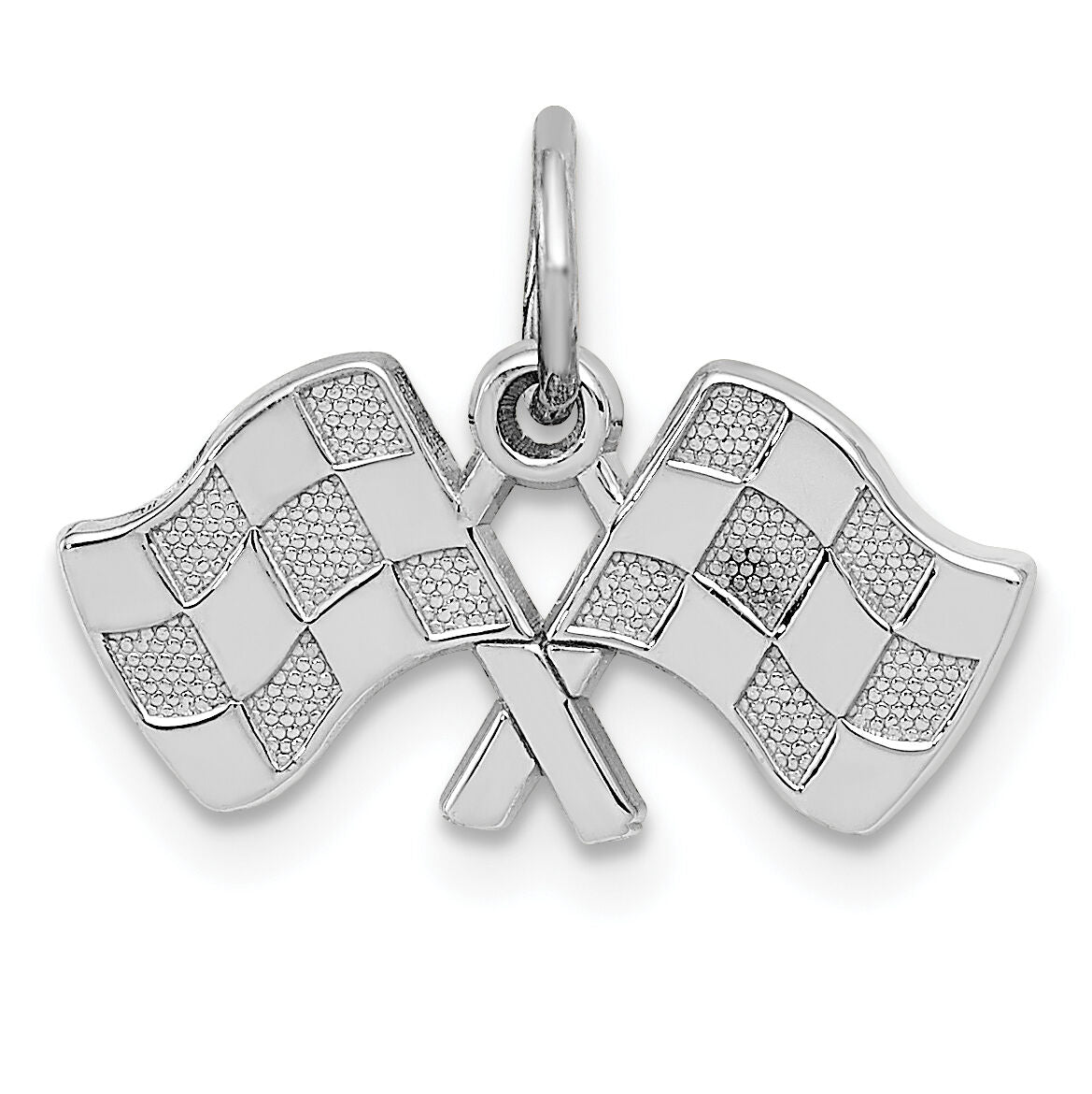 14k White Gold Polished Checkered Flags Charm-D1452