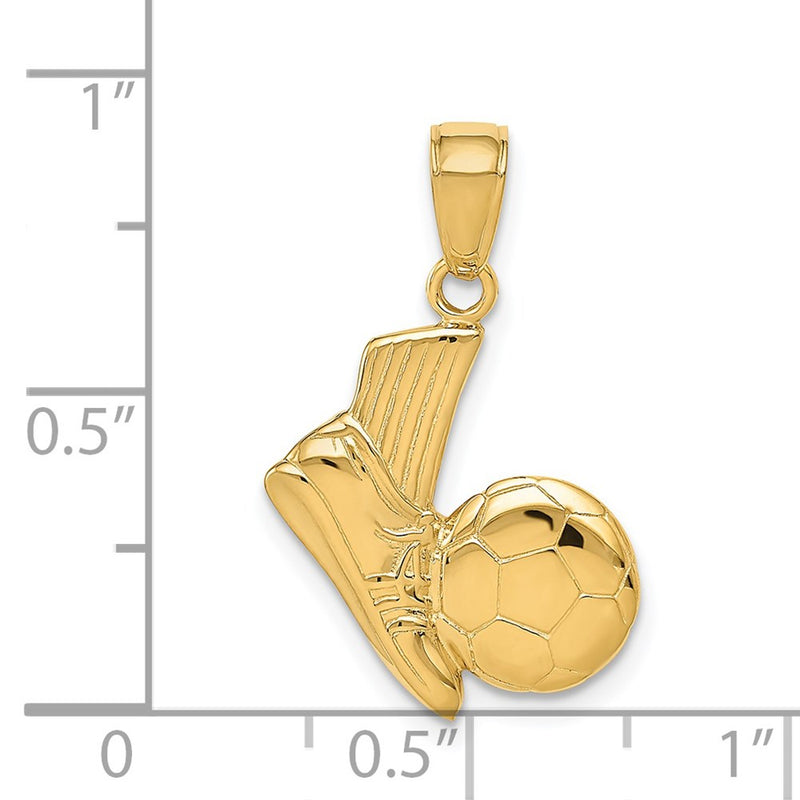 14K Solid Open-Backed Soccer Shoe and Ball Pendant-D1459