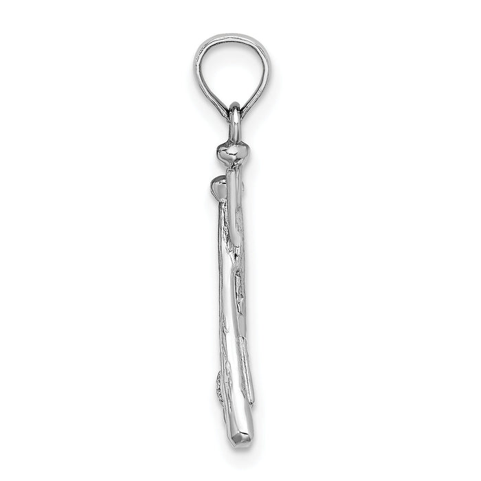 14K White Gold Polished Open-Back Bats and Baseball Pendant-D1460W