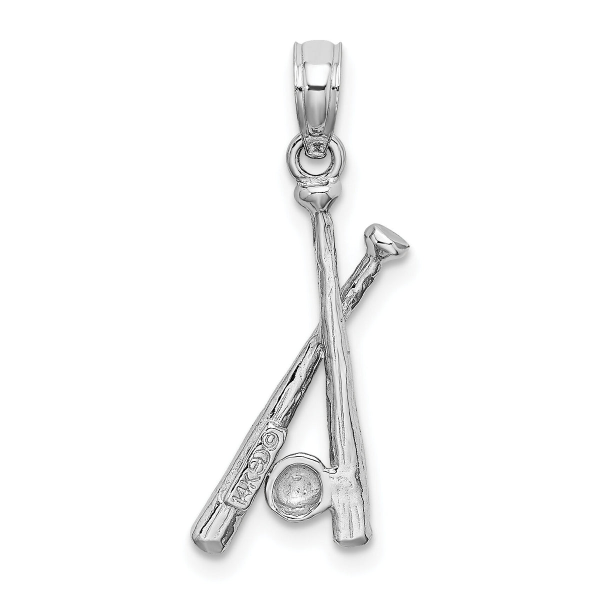 14K White Gold Polished Open-Back Bats and Baseball Pendant-D1460W
