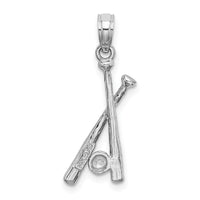 14K White Gold Polished Open-Back Bats and Baseball Pendant-D1460W