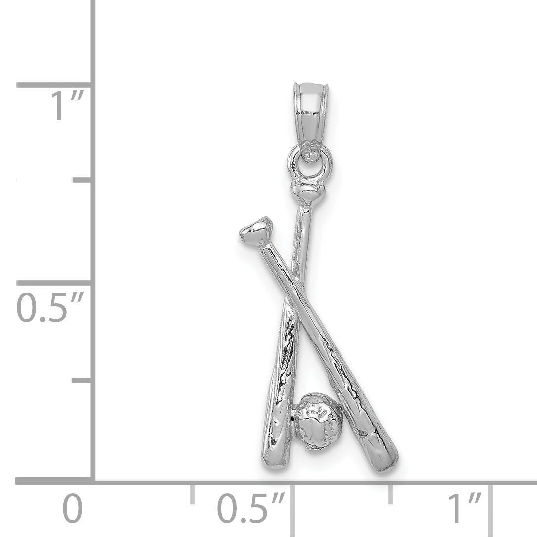 14K White Gold Polished Open-Back Bats and Baseball Pendant-D1460W