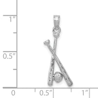 14K White Gold Polished Open-Back Bats and Baseball Pendant-D1460W