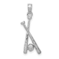 14K White Gold Polished Open-Back Bats and Baseball Pendant-D1460W