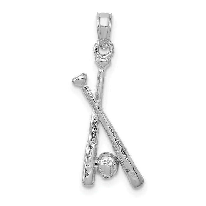 14K White Gold Polished Open-Back Bats and Baseball Pendant-D1460W