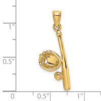 14K Solid Open-Backed Glove/Bat/Baseball Charm-D1461