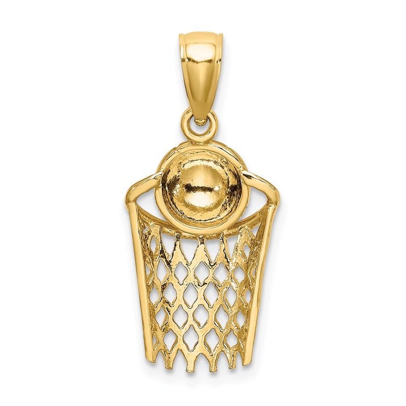 14K Polished Basketball and Net Charm-D1462