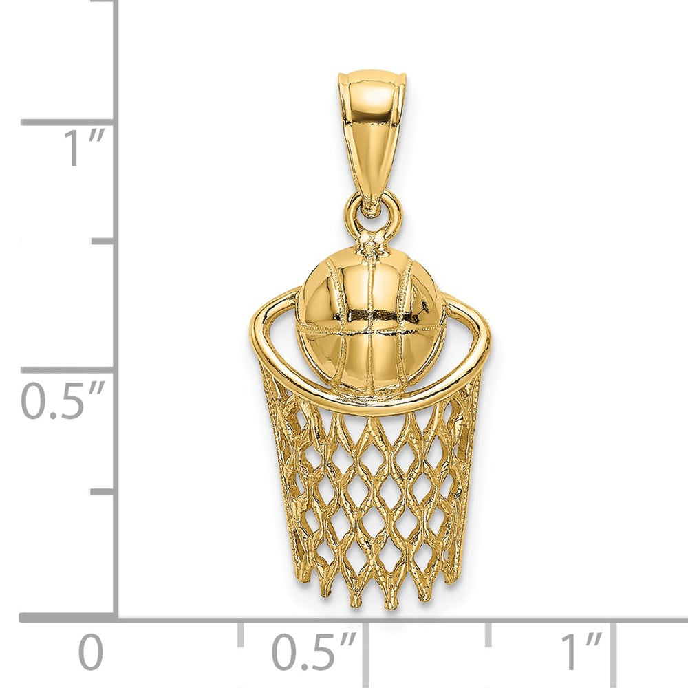 14K Polished Basketball and Net Charm-D1462