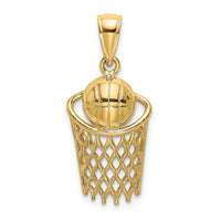 14K Polished Basketball and Net Charm-D1462