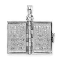 14K White Gold 3D Lords Prayer Bible Pendant-D1504W