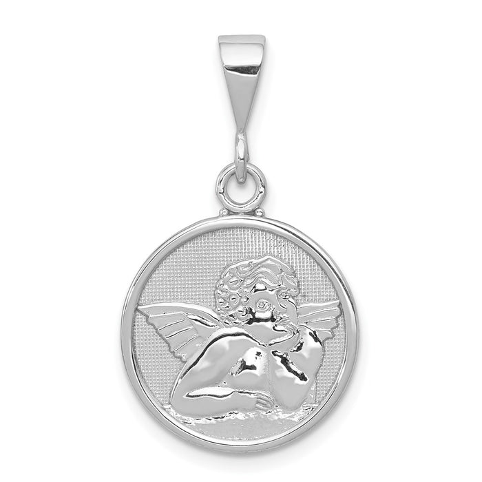 14K White Gold Polished and Satin Angel Pendant-D1509