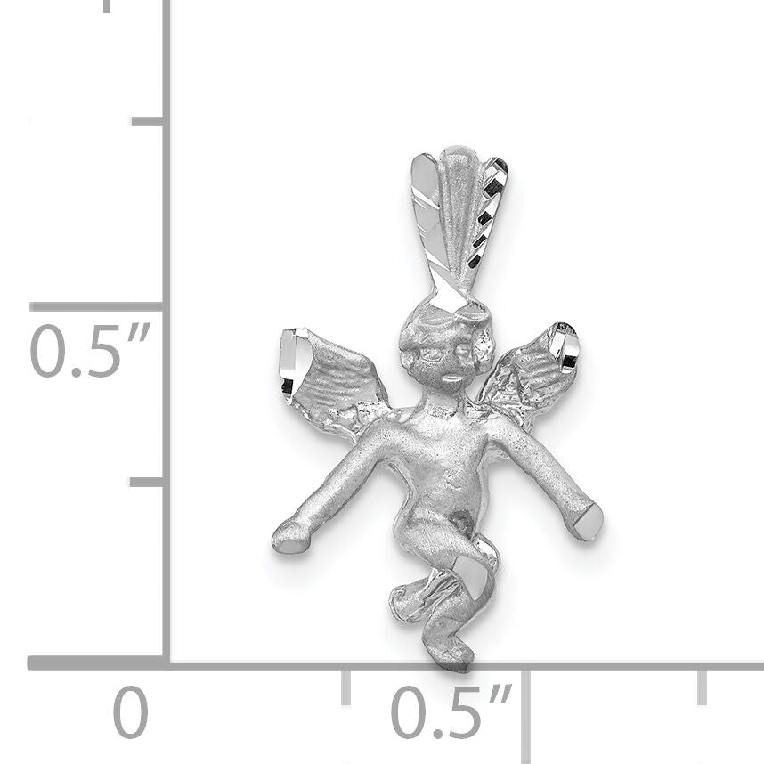 14k  3D White Gold Satin Angel Pendant-D1510