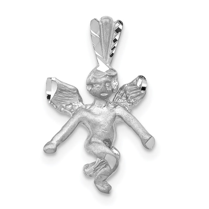 14k  3D White Gold Satin Angel Pendant-D1510