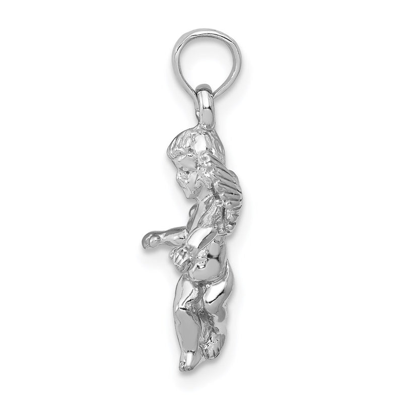 14k  3D White Gold Polished Solid Angel Pendant-D1512W