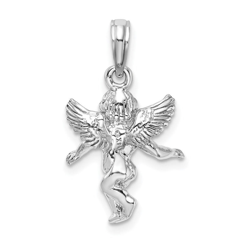 14k  3D White Gold Polished Solid Angel Pendant-D1512W