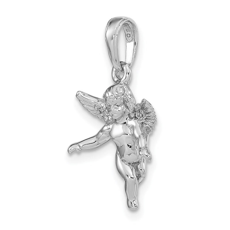 14k  3D White Gold Polished Solid Angel Pendant-D1512W