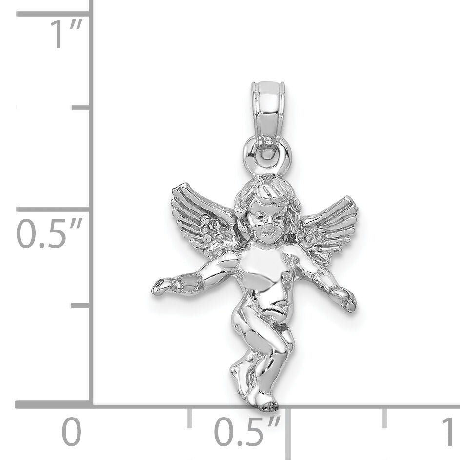 14k  3D White Gold Polished Solid Angel Pendant-D1512W