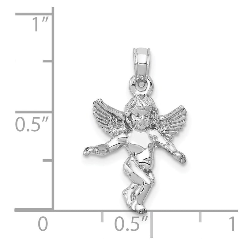 14k  3D White Gold Polished Solid Angel Pendant-D1512W