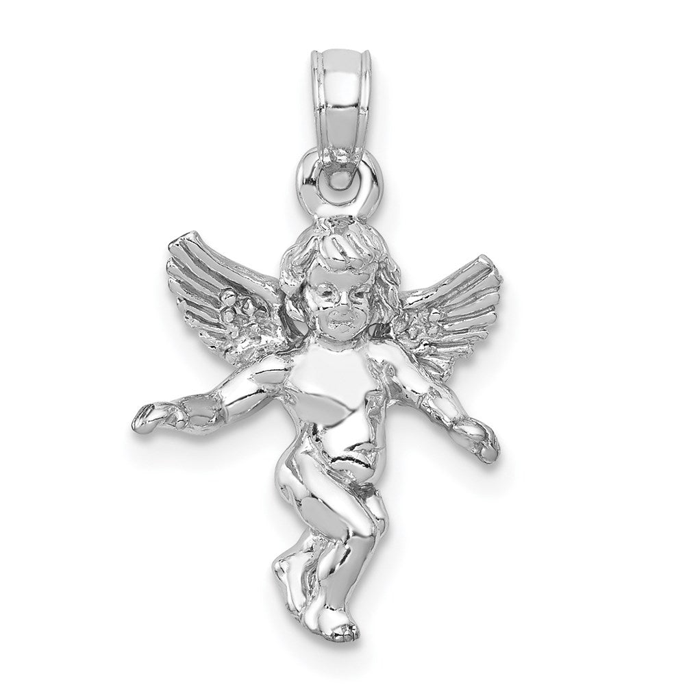 14k  3D White Gold Polished Solid Angel Pendant-D1512W