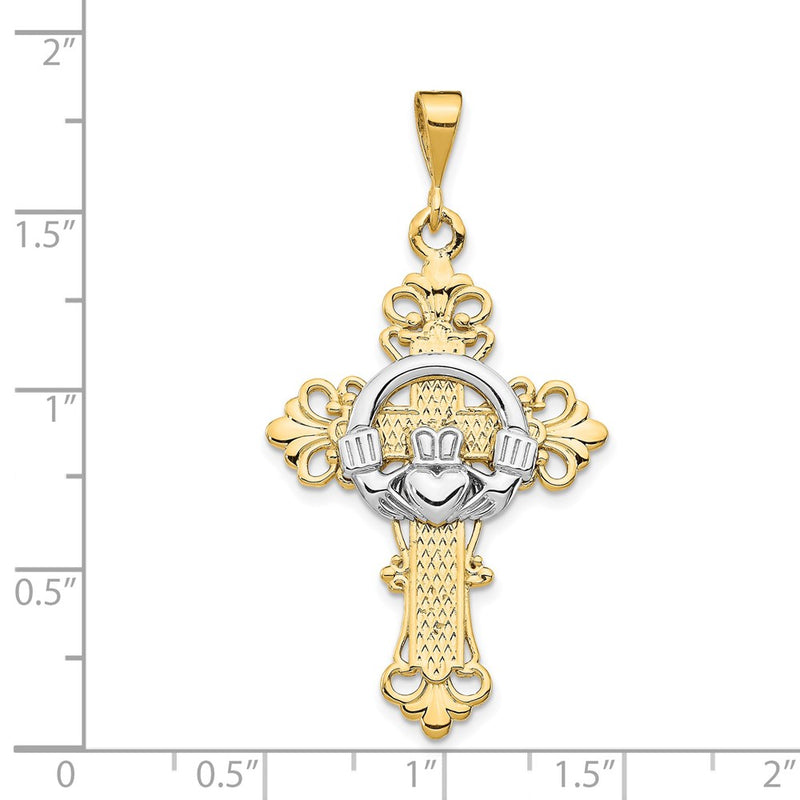 14k Two-tone Claddagh Cross Pendant-D1517