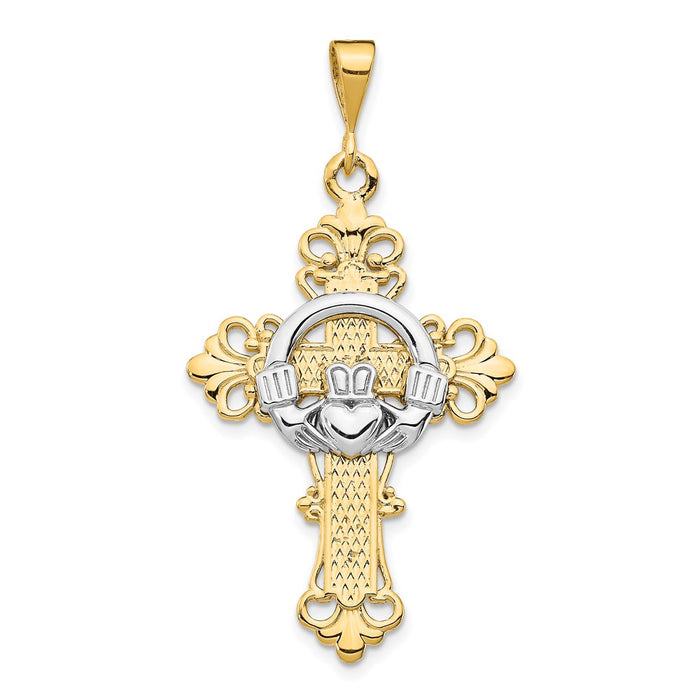 14k Two-tone Claddagh Cross Pendant-D1517