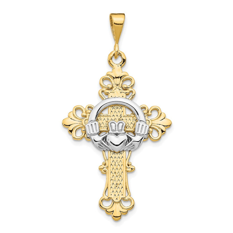 14k Two-tone Claddagh Cross Pendant-D1517