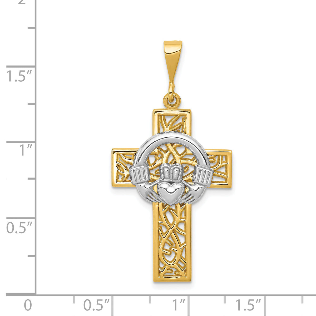14k Two-tone Claddagh Cross Pendant-D1521