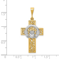 14k Two-tone Claddagh Cross Pendant-D1521