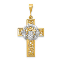 14k Two-tone Claddagh Cross Pendant-D1521