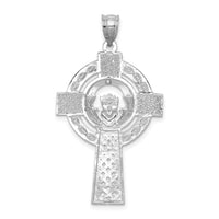 14k White Gold Celtic Claddagh Cross Pendant-D1522