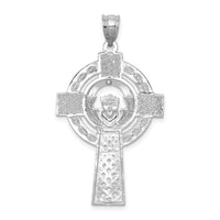 14k White Gold Celtic Claddagh Cross Pendant-D1522