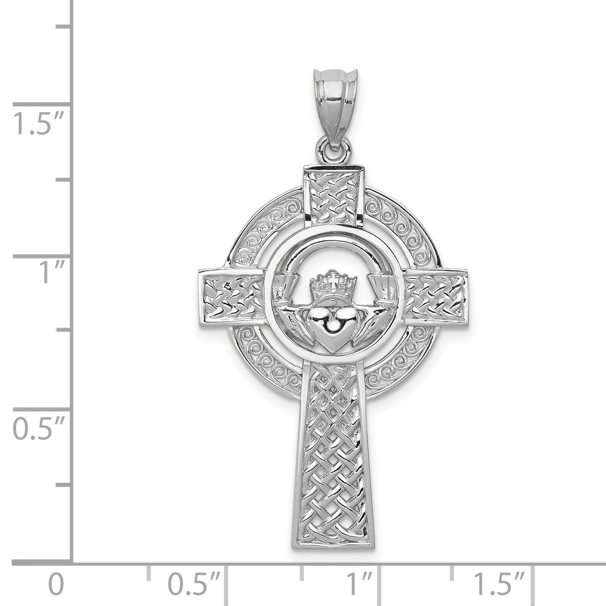 14k White Gold Celtic Claddagh Cross Pendant-D1522