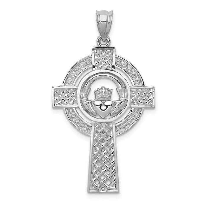 14k White Gold Celtic Claddagh Cross Pendant-D1522