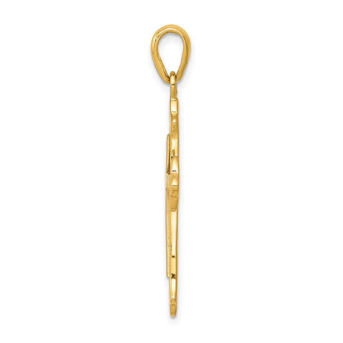 14k Two-tone Fleur De Lis Cross Pendant-D1559