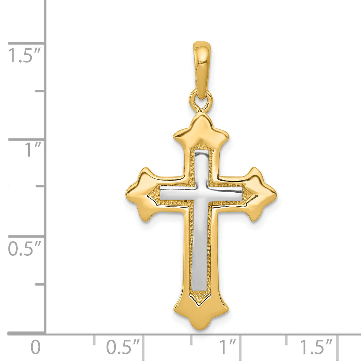 14k Two-tone Fleur De Lis Cross Pendant-D1559