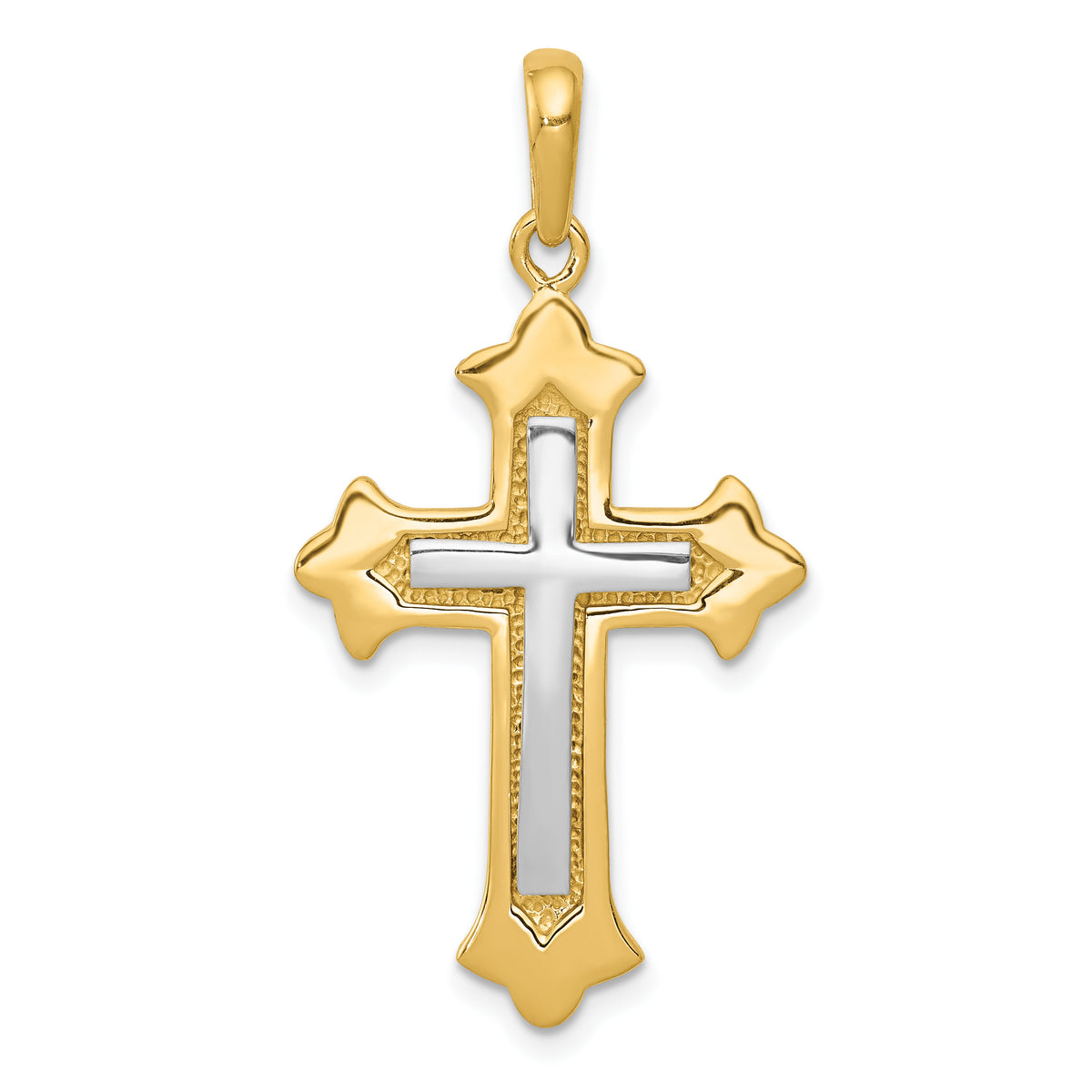 14k Two-tone Fleur De Lis Cross Pendant-D1559