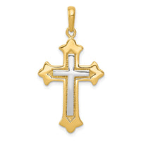 14k Two-tone Fleur De Lis Cross Pendant-D1559
