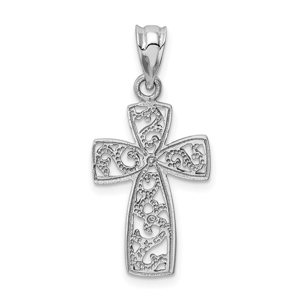 14k White Gold Filigree Cross Pendant-D1592