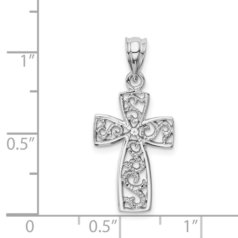 14k White Gold Filigree Cross Pendant-D1592