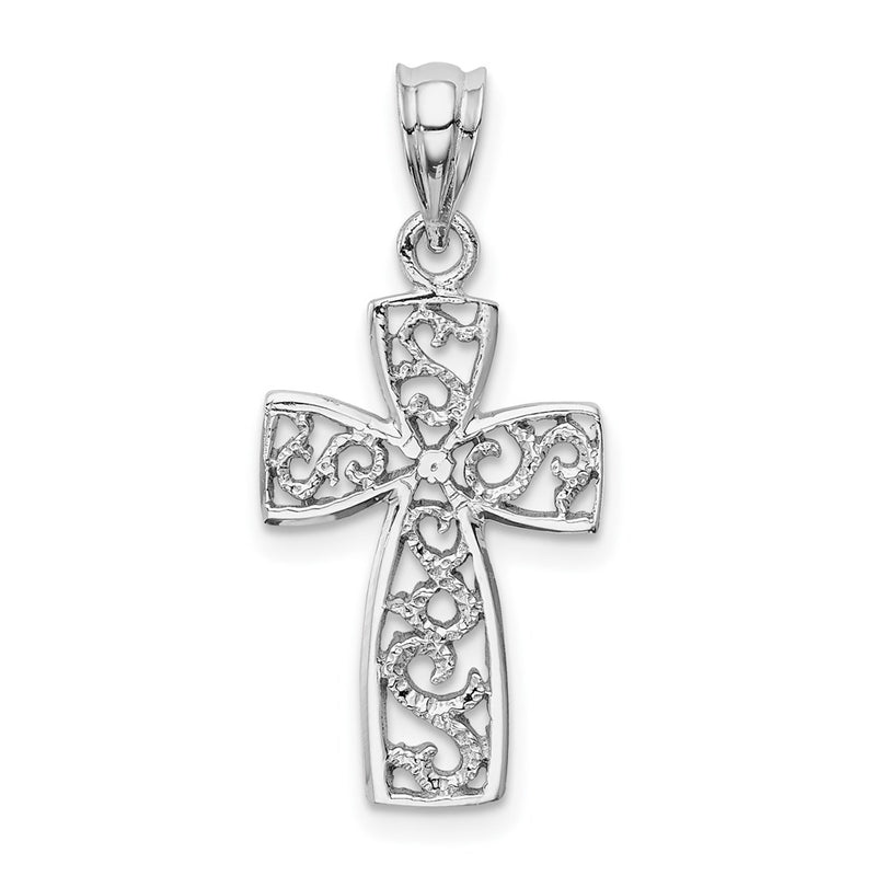 14k White Gold Filigree Cross Pendant-D1592