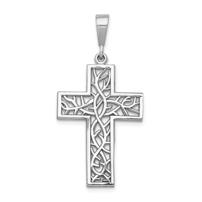 14k White Gold Thorn Cross Pendant-D1596