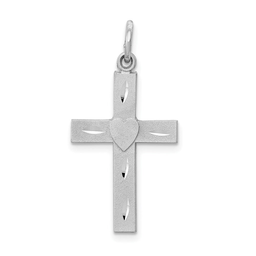 14k White Gold Diamond-cut Latin Cross Charm-D1618