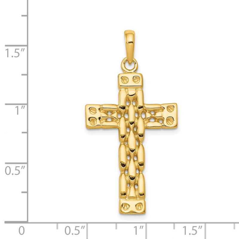 14K Polished Panther Link Style Cross Pendant-D1631