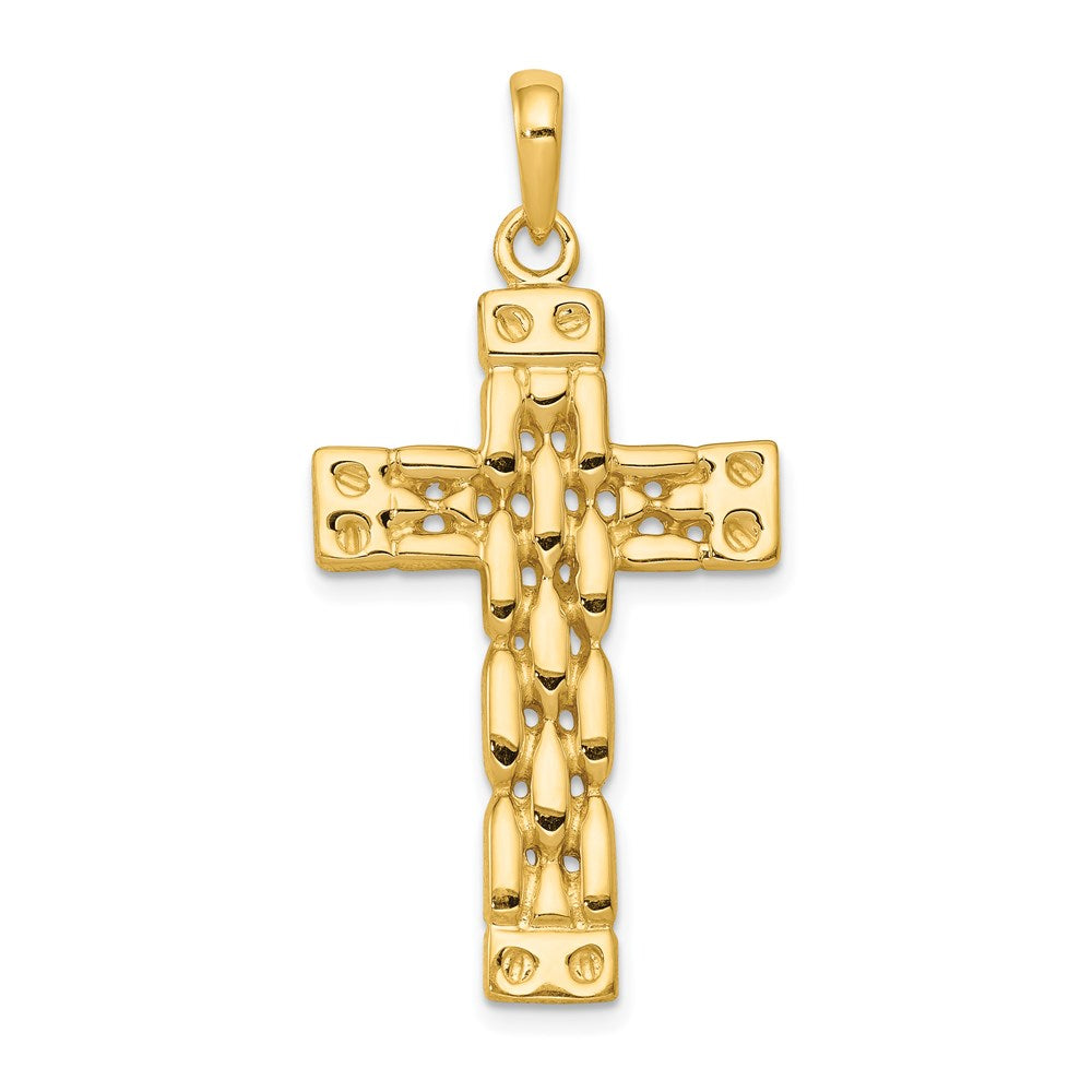 14K Polished Panther Link Style Cross Pendant-D1631