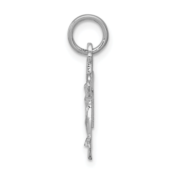 14k White Gold  Satin Diamond-cut Crucifix Charm-D1676