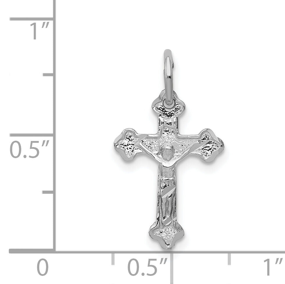 14k White Gold  Satin Diamond-cut Crucifix Charm-D1676