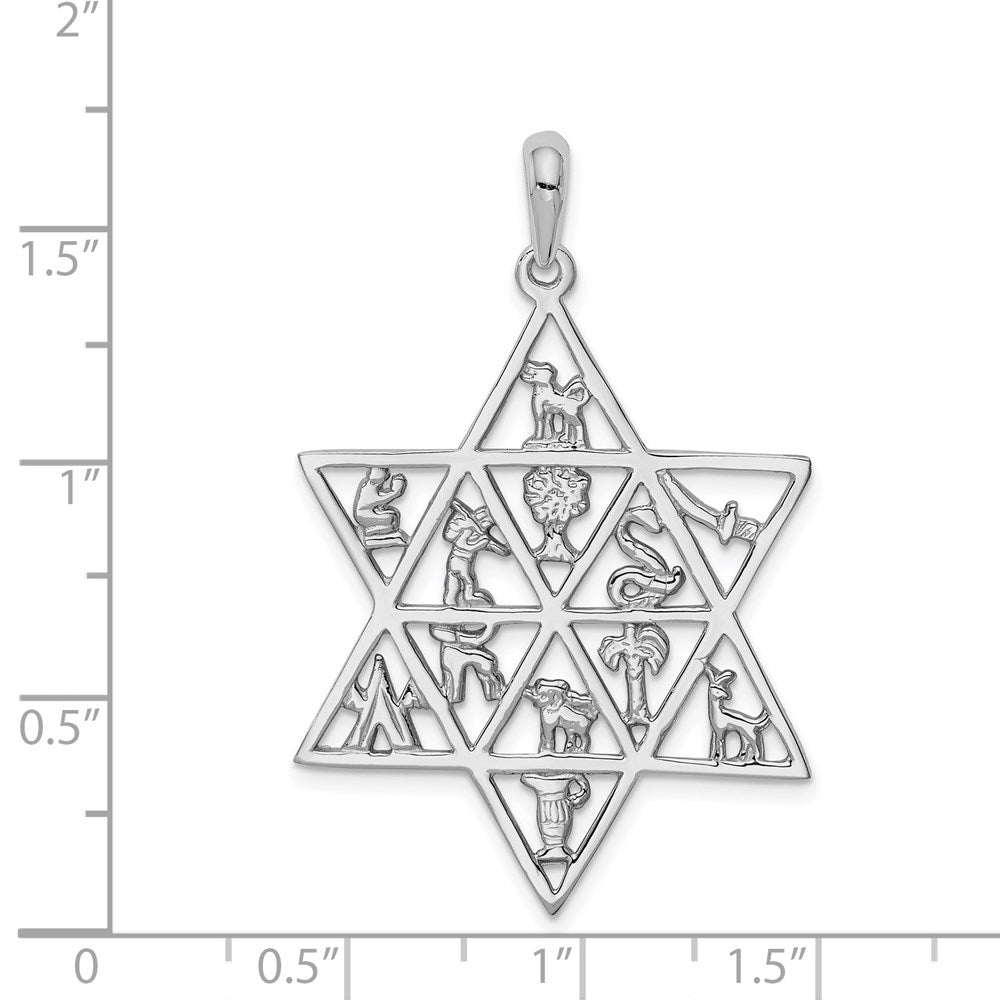 14k White Gold 12 Tribes Star of David Pendant-D1690
