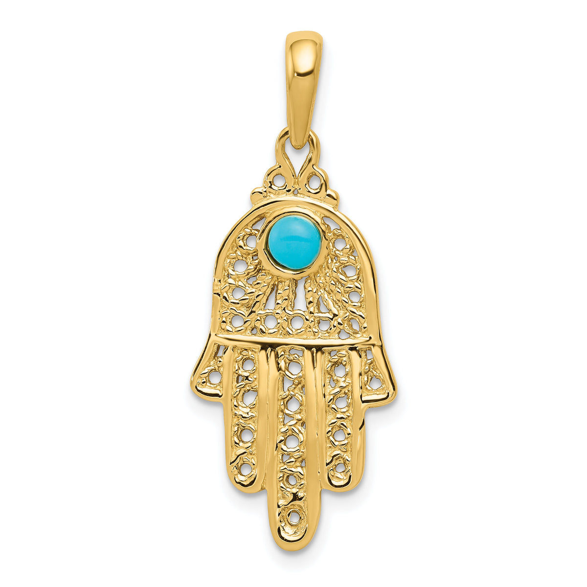 14k Turquoise Filigree Chamseh Pendant-D1707