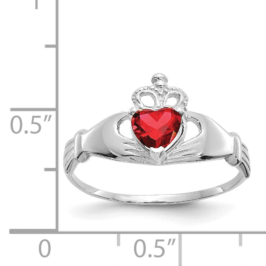 14k White Gold CZ January Birthstone Claddagh Heart Ring-D1780
